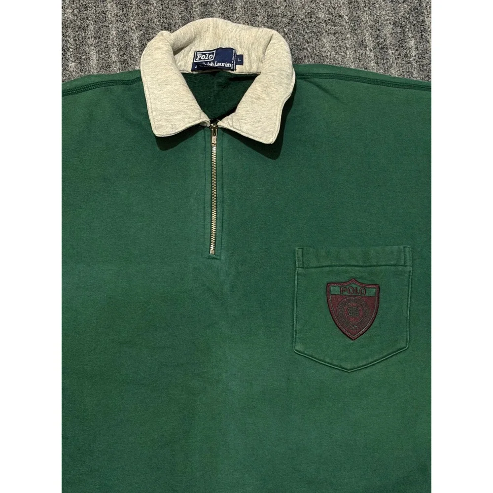 Vintage Polo Ralph Lauren Quarter Zip Sweatshirt Green Crest Patch Mens Large